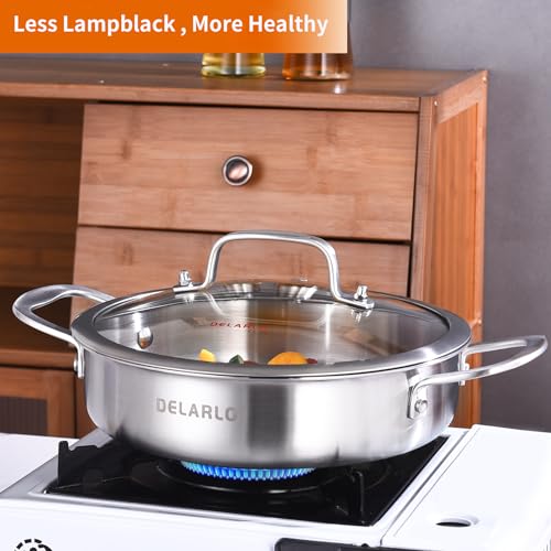 DELARLO Tri-Ply Stainless Steel 10 Inch Frying Pan 3QT Saute Pan With Lid Kitchen Skillets Induction Compatible Chef Cooking Pan Dishwasher & Oven Safe - Image 5