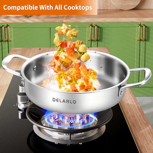 DELARLO Tri-Ply Stainless Steel 10 Inch Frying Pan 3QT Saute Pan With Lid Kitchen Skillets Induction Compatible Chef Cooking Pan Dishwasher & Oven Safe - Image 4