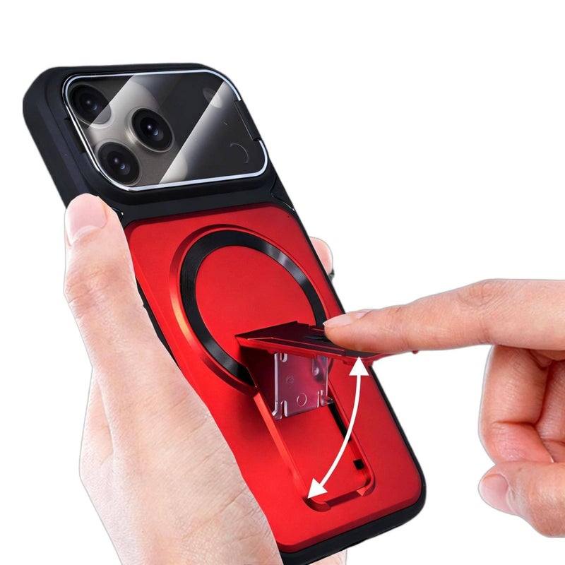 PC MagSafe Case for iPhone 13 with Drop Protection and Kickstand plus Shockproof plus Strong Magnetic plus Lens Protector in Orange - Veloris - Image 3