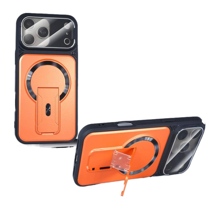 PC MagSafe Case for iPhone 13 with Drop Protection and Kickstand plus Shockproof plus Strong Magnetic plus Lens Protector in Orange - Veloris - Image 2