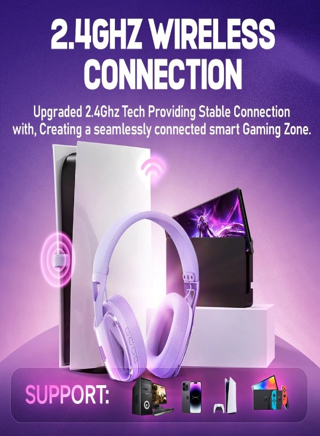 Picun G1 Wireless Gaming Headset 2.4GHz & Bluetooth 5.4 with 3D Spatial Audio, ENC Mic, 30H Battery, Lightweight Over-Ear Headphones for PS5, PC, Phone, Switch - Purple - Image 2
