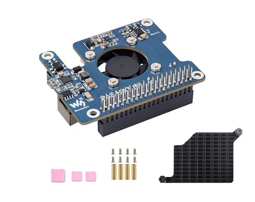 Waveshare Power Over Ethernet HAT PoE HAT with Metal Heatsink for Raspberry Pi 5, Onboard Cooling Fan, Supports 802.3af/at Network, 12V and 5V Power Outputs Easy for More Peripherals - Image 1