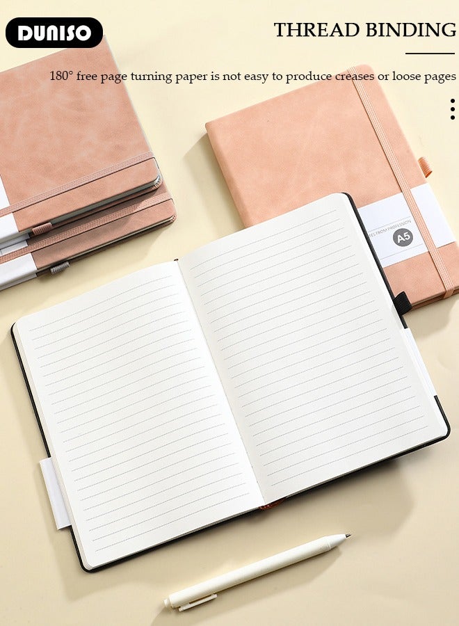 دونيسو دفاتر يوميات مبطنة، مفكرة A5 مع شريط علامة قلم، ورق مبطن 80 جرام، دفاتر جلدية تقليدية للنساء والرجال للسفر والأعمال والمكتب - Image 3