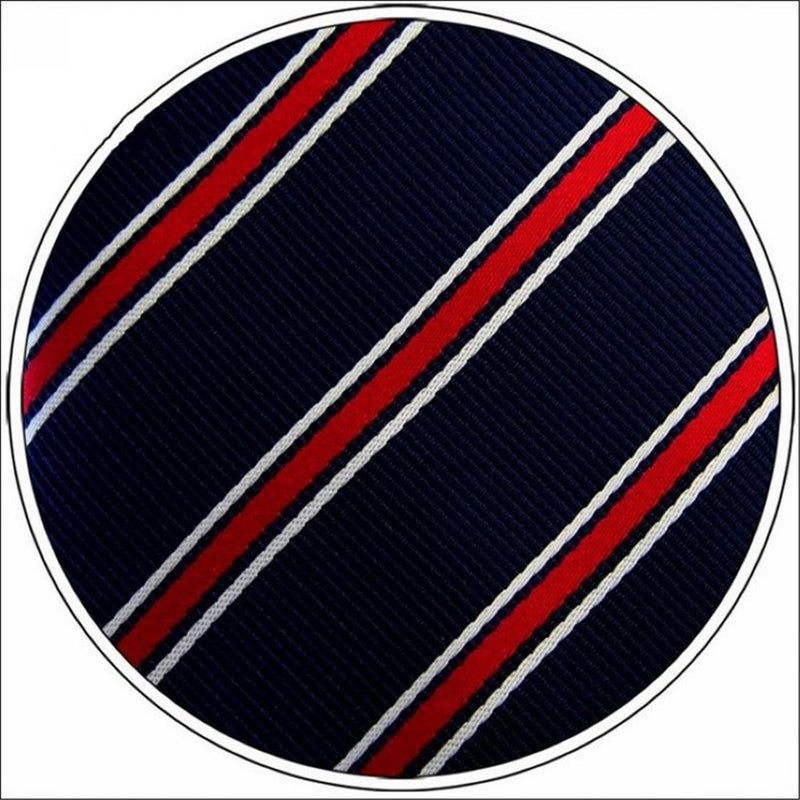 Elfeves Men's Navy Blue Red White Preppy Tie Woven Casual Stylish Necktie Presents Ideal - Image 4