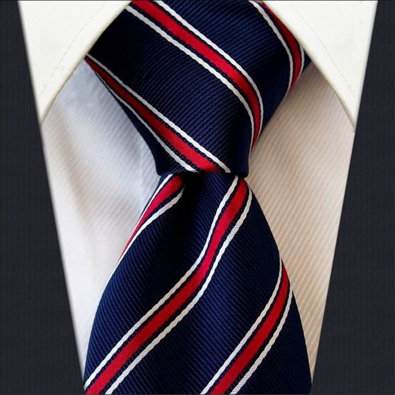 Elfeves Men's Navy Blue Red White Preppy Tie Woven Casual Stylish Necktie Presents Ideal - Image 3