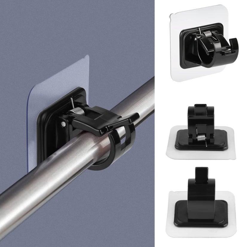 QXORE No Drill Curtain Rod Brackets No Drilling Self Adhesive Curtain Rod Holder Hooks Nail Free Adjustable Curtain Rod Hooks Curtain Hangers for Bathroom Kitchen Home Bathroom and Hotel - Image 2