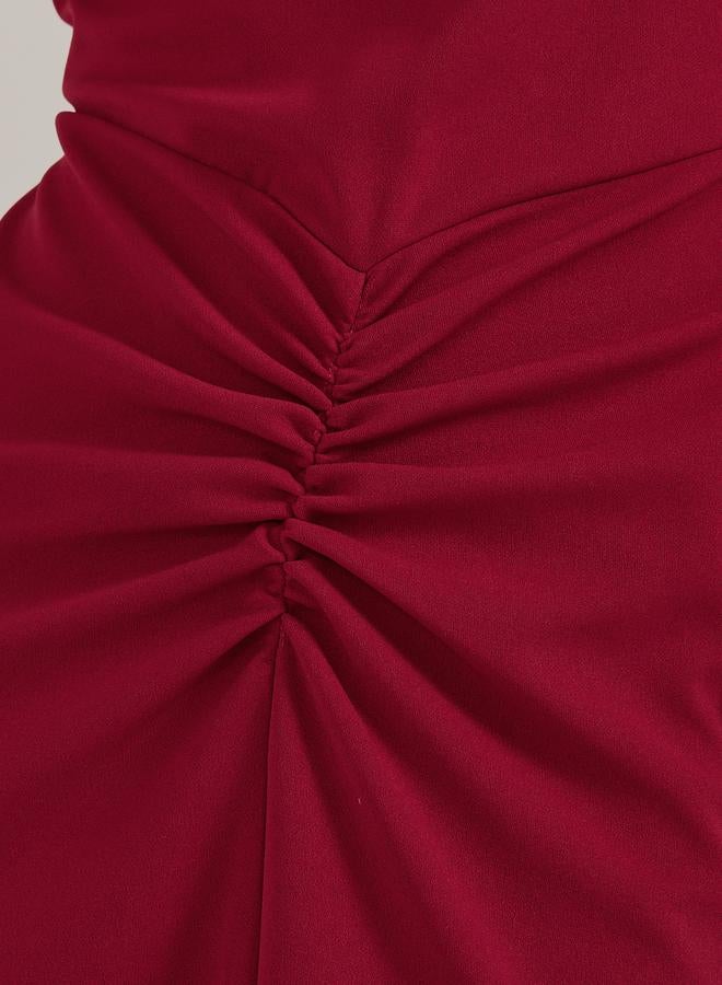 Take Two Burgundy Ruched Midi Dress  - Image 5