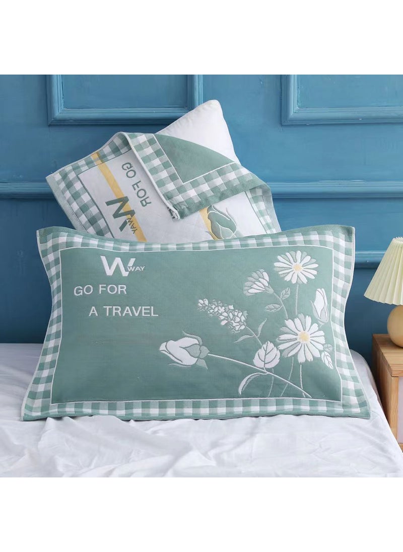 Generic - Cotton pillow towel large extra-large thickened three-layer gauze student home couple stain-resistant Four Seasons sweat-absorbing single pillow headscarf Lotus pond Moonlight cyan - Image 1