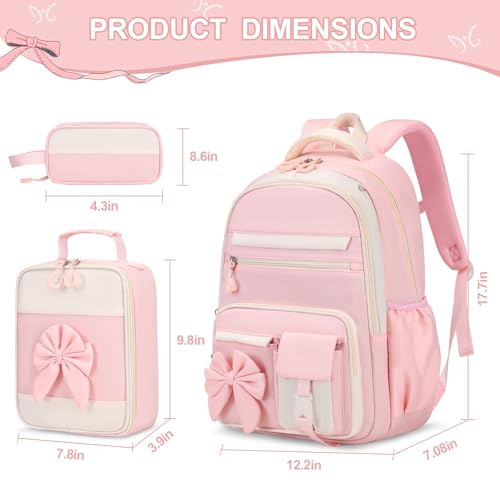 DIGOBAY Backpack for Girls 3PCS Girls Backpack for School with Lunch Bag Pencil Case Cute Kids Teens Bookbag for Kindergarten Elementary Preschool Middle School Pink - Image 3