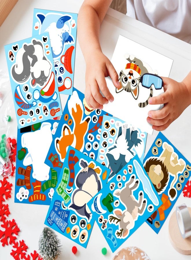 Moon Boat 60Sheets Winter Animal Stickers Crafts Bulk, Christmas Make- A- Penguin/Fox/Owl/Reindeer Face Sticker Holiday Gifts Goodie Bag Stuffer Activity Games Party Favors(Small Size) - Image 5