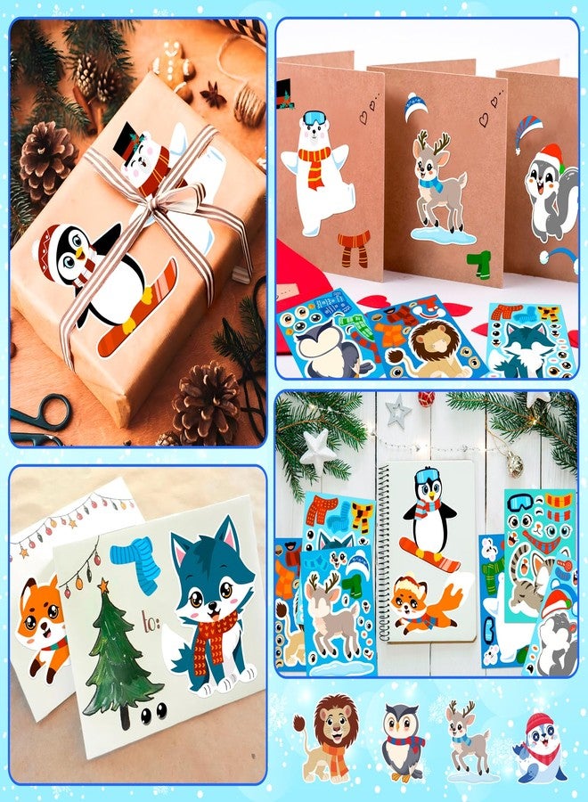 Moon Boat 60Sheets Winter Animal Stickers Crafts Bulk, Christmas Make- A- Penguin/Fox/Owl/Reindeer Face Sticker Holiday Gifts Goodie Bag Stuffer Activity Games Party Favors(Small Size) - Image 2