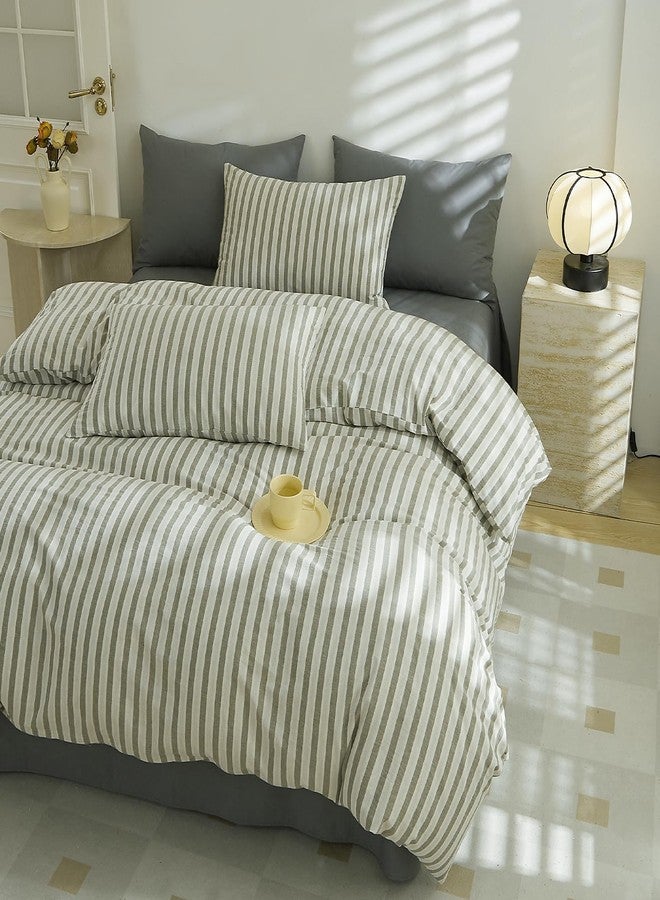 LifeTB Grey Striped Duvet Cover Set King, 100% Washed Cotton White Grey Stripes Pattern Printed Comforter Cover, 3 Pieces Farmhouse Striped Bedding Set Breathable Duvet Cover with Zipper Ties - Image 4