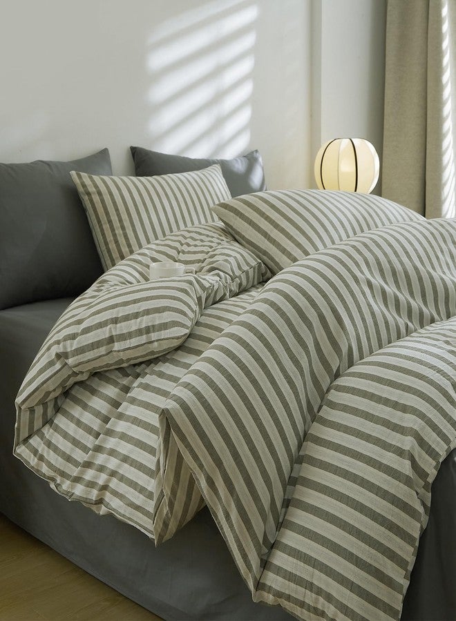 LifeTB Grey Striped Duvet Cover Set King, 100% Washed Cotton White Grey Stripes Pattern Printed Comforter Cover, 3 Pieces Farmhouse Striped Bedding Set Breathable Duvet Cover with Zipper Ties - Image 2
