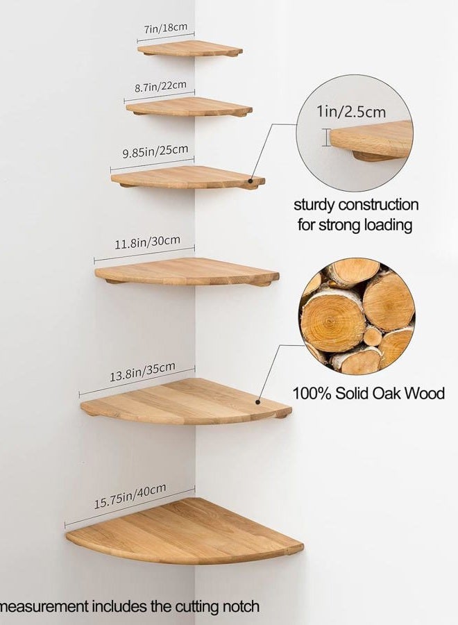 Conamily Corner Shelf, 12inch Solid Oak Wood Floating Corner Shelf Wall Mount Round End Floating Speaker Shelf with Wire Hole Display Shelf for Small Plant Photo Frame for Bedroom Kitchen, Living Room - Image 5
