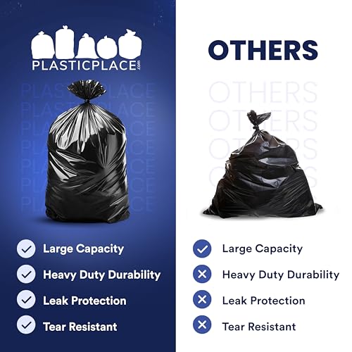 Plasticplace Contractor Trash Bags 55-60 Gallon, 3.0 Mil, Black Heavy Duty Garbage Bag, 38” X 58” (50Count) - Image 5