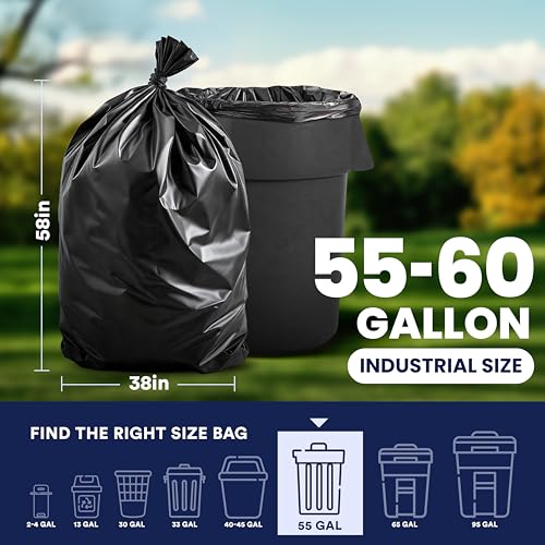 Plasticplace Contractor Trash Bags 55-60 Gallon, 3.0 Mil, Black Heavy Duty Garbage Bag, 38” X 58” (50Count) - Image 3