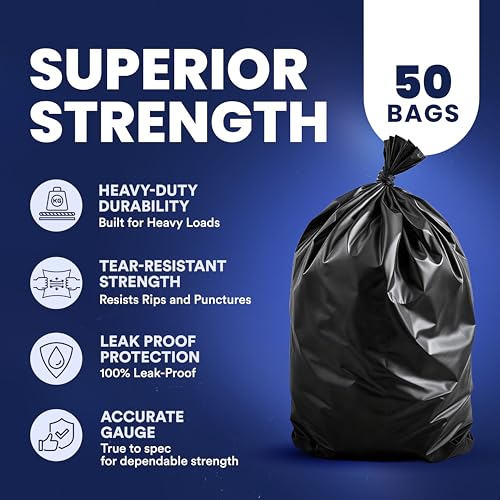Plasticplace Contractor Trash Bags 55-60 Gallon, 3.0 Mil, Black Heavy Duty Garbage Bag, 38” X 58” (50Count) - Image 4
