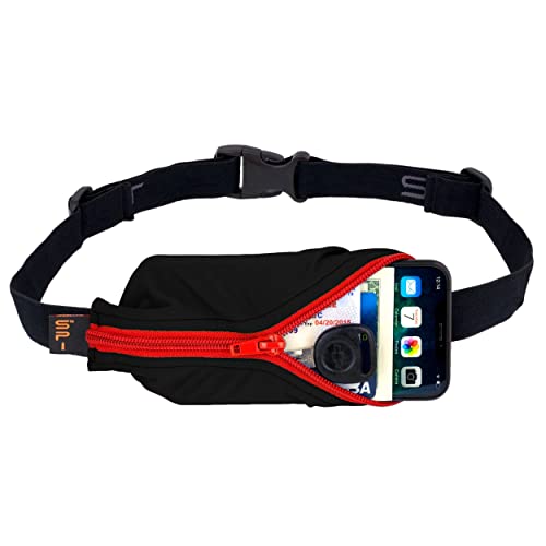SPIbelt Running Belt for Women Men, Phone Holder for Running, Running Fanny Pack, Holder for Phone, Running Waist Pack, Adjustable Waist, [Fits All Phones]. Black with Red Zipper - Image 1