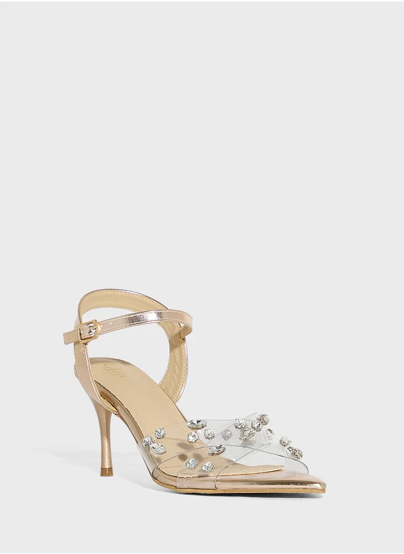 ايلا ليمتد اديشن Pointy Toe Clear Strap Diamante Heel Sandal