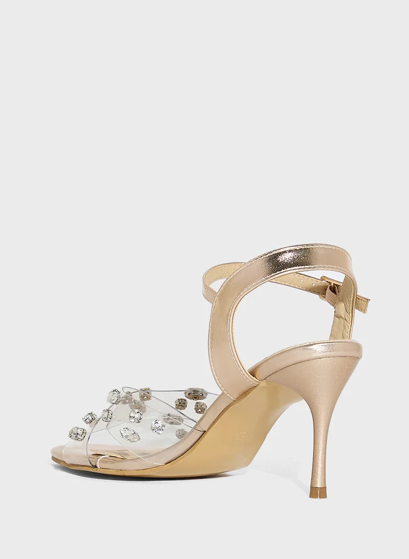 Ella Limited Edition Pointy Toe Clear Strap Diamante Heel Sandal