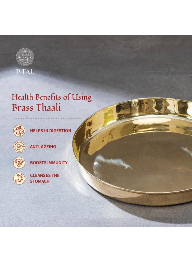 P-TAL Brass Thali 11" Serving Tableware 100% Pure Brass Plate Dinner Thali Ptal Brass Dinnerware for Your Kitchen (Set of 2) - Image 3