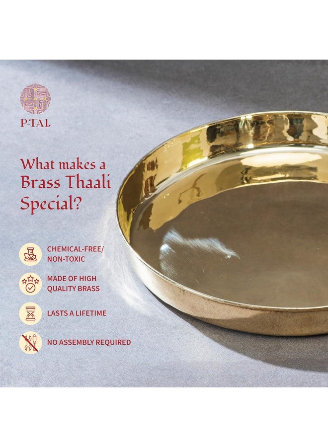 P-TAL Brass Thali 11" Serving Tableware 100% Pure Brass Plate Dinner Thali Ptal Brass Dinnerware for Your Kitchen (Set of 2) - Image 2