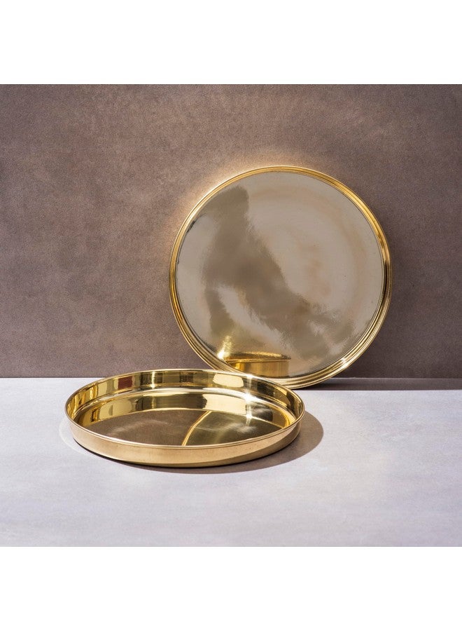 P-TAL Brass Thali 11" Serving Tableware 100% Pure Brass Plate Dinner Thali Ptal Brass Dinnerware for Your Kitchen (Set of 2) - Image 1