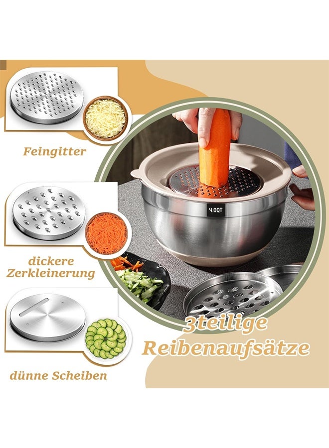 DUNISO 6 Pcs Mixing Bowls Set with Airtight Lid and Silicone Base，Salad Dough Baking Bowl,Stainless Steel Metal Mixing Bowls with 3 Grater Attachments,for Mixing，Serving，Baking and Cooking - Image 3