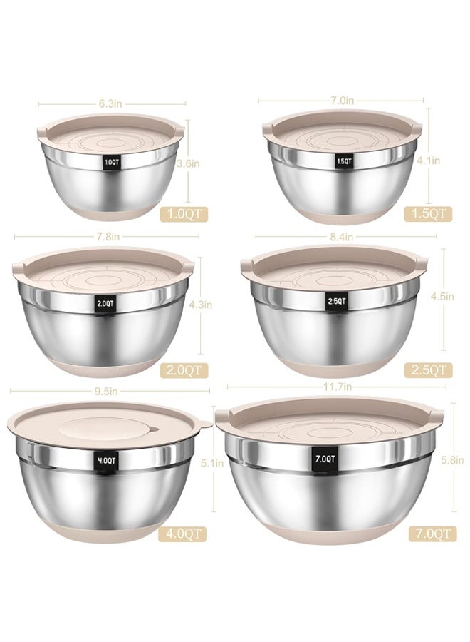 DUNISO 6 Pcs Mixing Bowls Set with Airtight Lid and Silicone Base，Salad Dough Baking Bowl,Stainless Steel Metal Mixing Bowls with 3 Grater Attachments,for Mixing，Serving，Baking and Cooking - Image 2