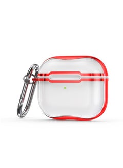 Case Cover Electroplating Frame + Transparent TPU Earphone Protective Case with Hook For AirPods 3 Transparent + Red