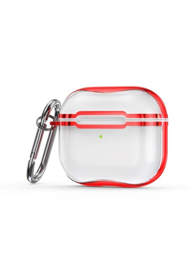 Generic - Case Cover Electroplating Frame + Transparent TPU Earphone Protective Case with Hook For AirPods 3 Transparent + Red - Image 1