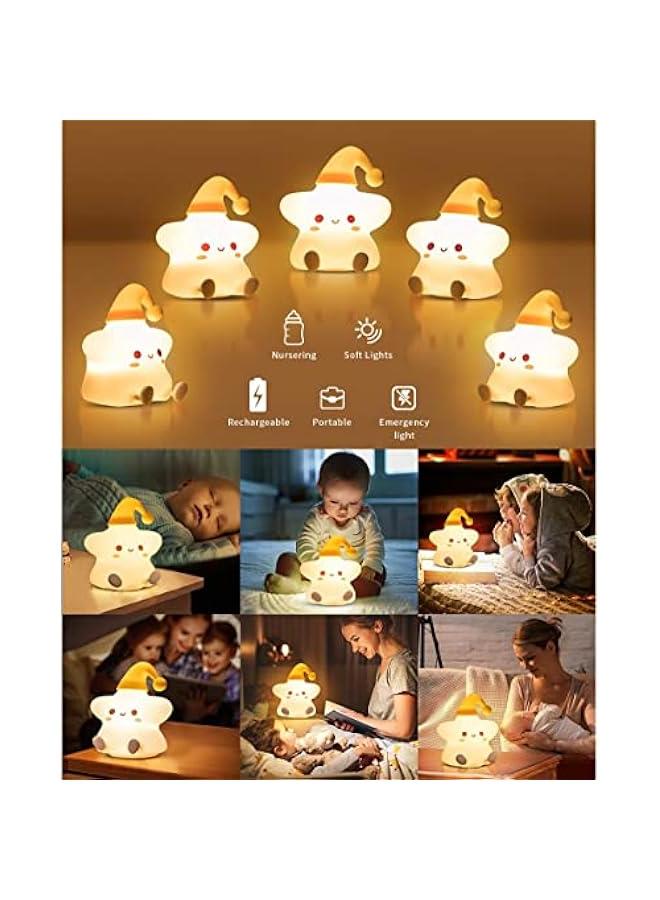 Night Light for Kids, Baby Night Light Lamp for Kids Room Star Girls Night Light, Silicone Nursery Squishy Soft Rechargeable Color Changing Cute Night Light, Star Birthday Gift