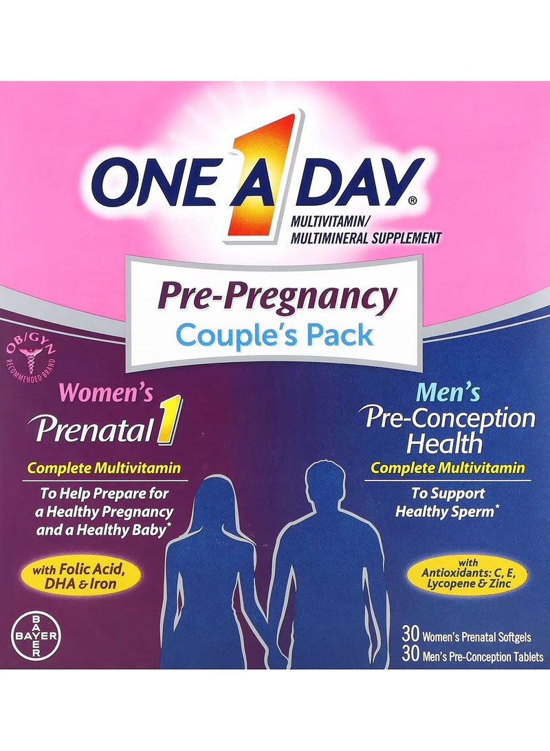 ONE A DAY Pre-Pregnancy Couple's Pack, Women's Prenatal 1 & Men's Pre-Conception Health, (30 Softgels + 30 Tablets) - Image 1