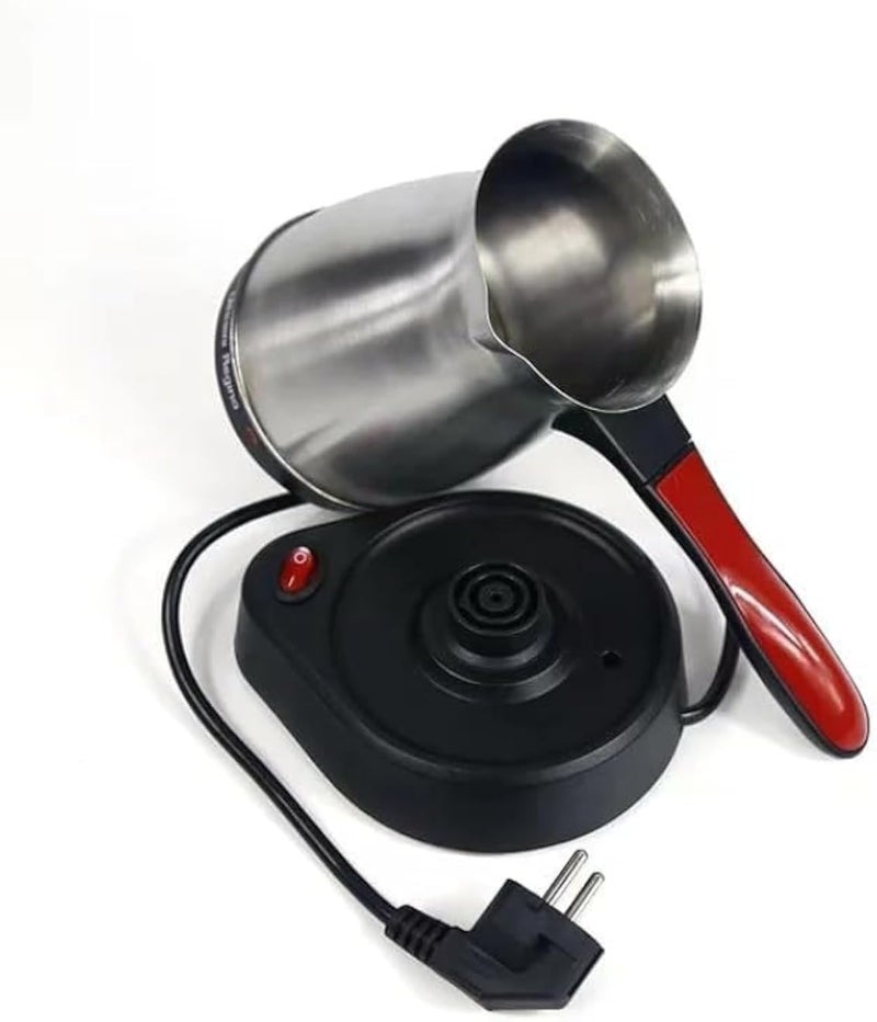 Cordless Stainless Steel Coffee Pot â€“ 600W Electric Kettle with Detachable Base | 5-Cup Capacity | Fast, Durable, and Perfect for Arabic or Turkish Coffee (Silver (one piece))