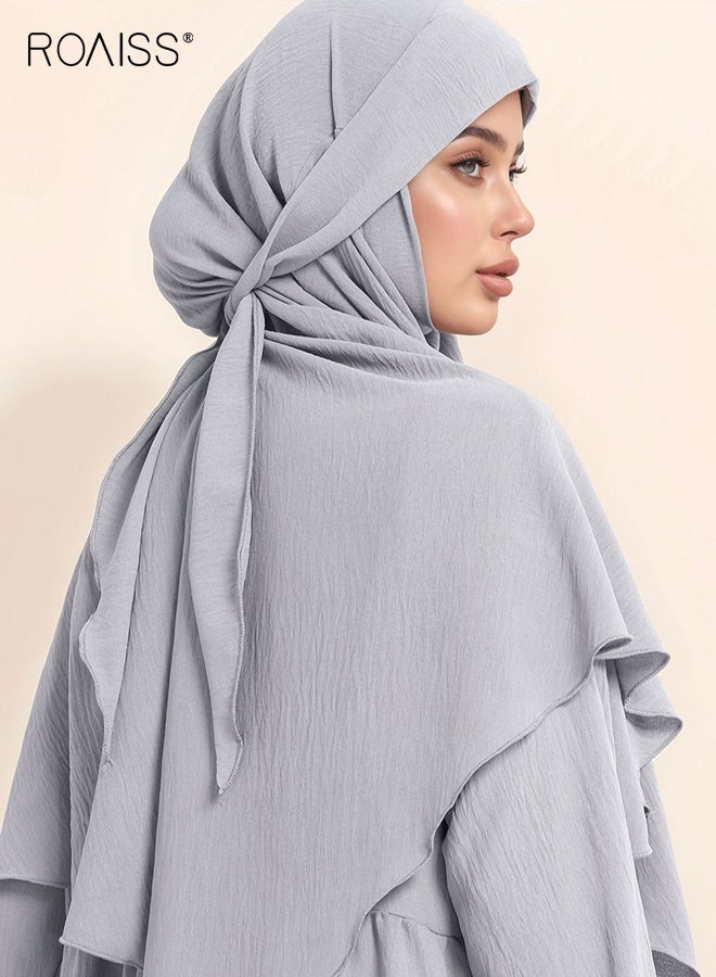 roaiss Women's Ice Silk Wrinkle Headscarf Ladies Hijab Extended Scarf Shawl Warm Sunshade and Dustproof Grey - Image 1