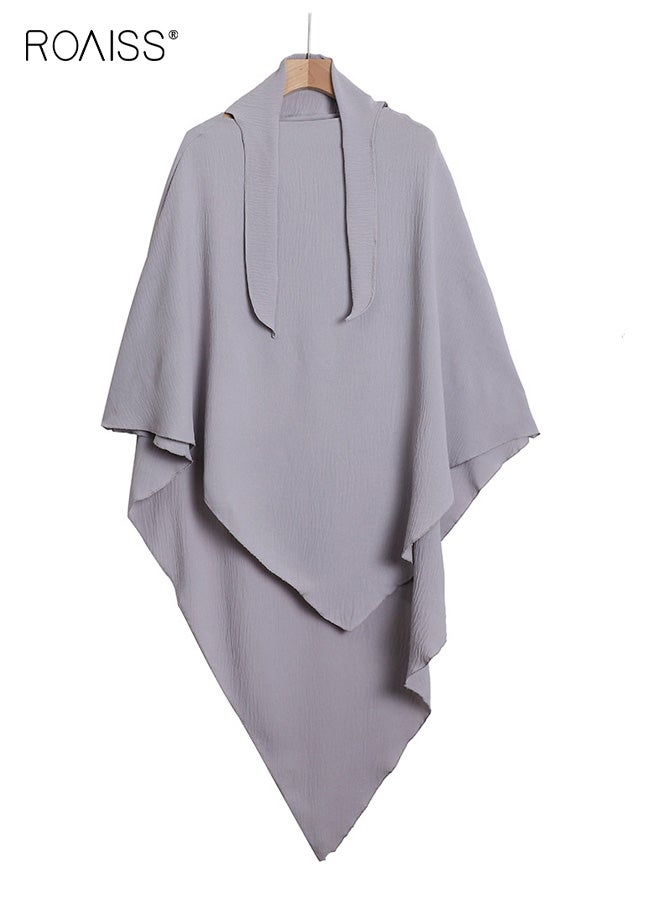 roaiss Women's Ice Silk Wrinkle Headscarf Ladies Hijab Extended Scarf Shawl Warm Sunshade and Dustproof Grey - Image 2