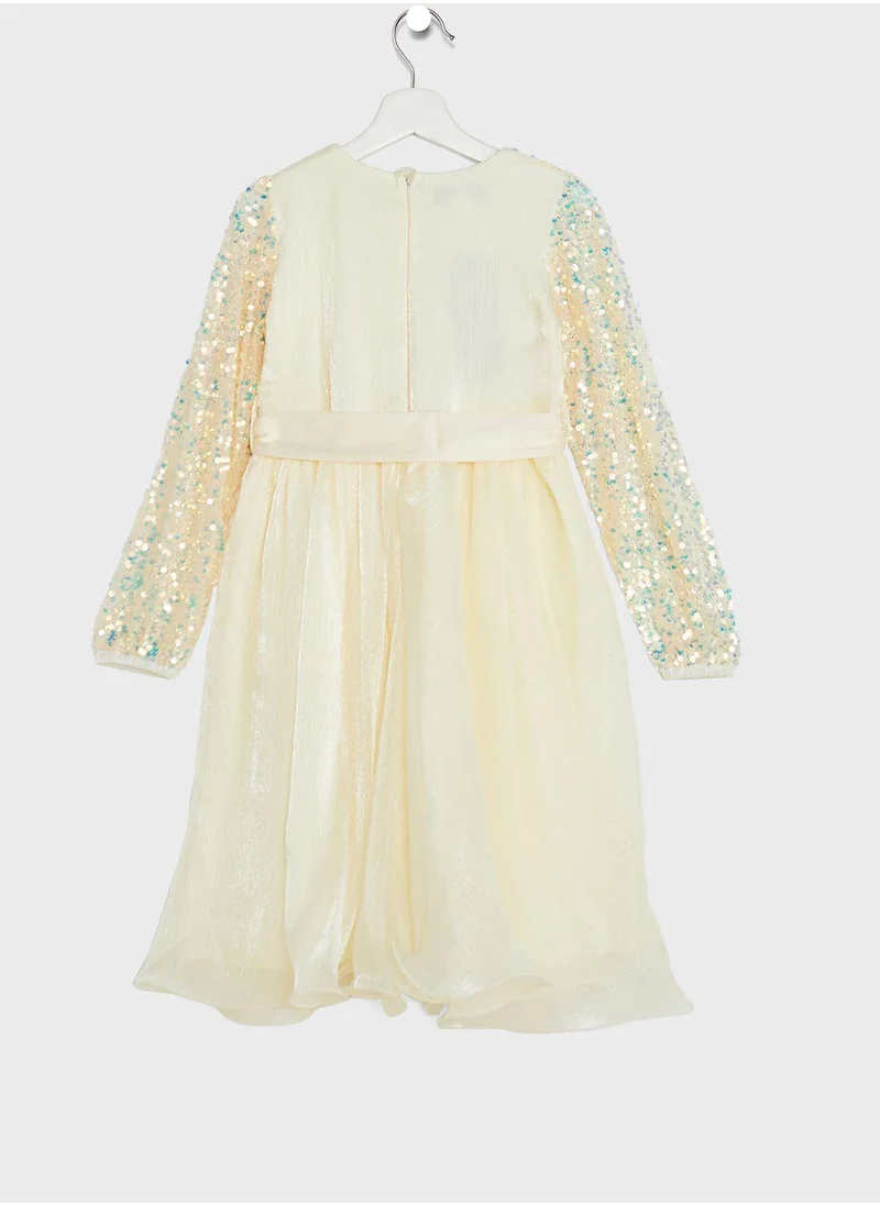 Little Golden Apple Kids Little Full Sleeve Sequin Top Dress