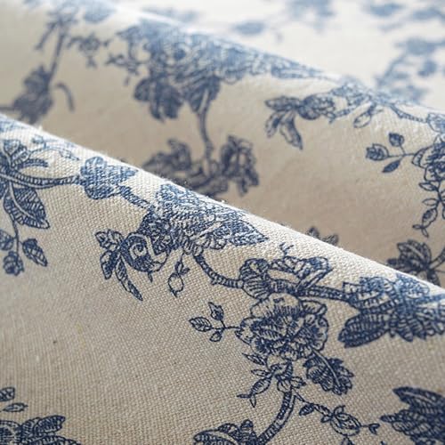 LOVOUS Linen Blue Floral Fabric by The Yard, 62 Inch Width Vintage Flower Patterned Upholstery Fabric for Sewing, Clothing, Quilting, DIY Arts Craft, 5 Yard - Image 2