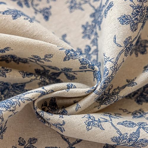 LOVOUS Linen Blue Floral Fabric by The Yard, 62 Inch Width Vintage Flower Patterned Upholstery Fabric for Sewing, Clothing, Quilting, DIY Arts Craft, 5 Yard - Image 3