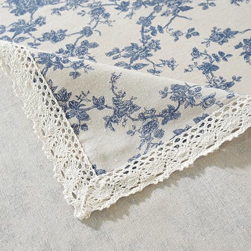 LOVOUS Linen Blue Floral Fabric by The Yard, 62 Inch Width Vintage Flower Patterned Upholstery Fabric for Sewing, Clothing, Quilting, DIY Arts Craft, 5 Yard - Image 5