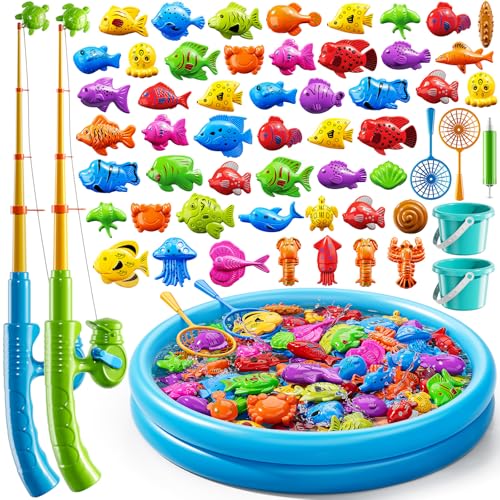 KIZONLY Magnet Fishing Game for Kids 35 48 Fish Toys for Kids 35 Bathtub Floating Toy Fishing Pole Water Table Pool with Rod Net Bath Outdoor Gifts for Toddlers Baby Age 3 4 5 6 7 8 Year Old - Image 1