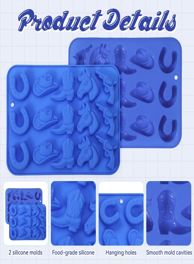 Ajcotahm 2 PCS Cowboy Silicone Molds, 15-Cavity Cowboy Hat Boot Horse Saddle Shape Western Themed Party Baking Mold for Chocolate Candy Fondant Jello Ice Cube Cupcake Dessert Cake Decorations - Image 3