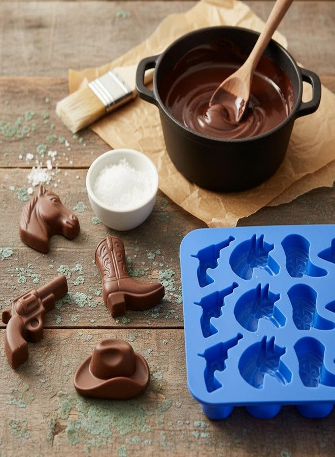 Ajcotahm 2 PCS Cowboy Silicone Molds, 15-Cavity Cowboy Hat Boot Horse Saddle Shape Western Themed Party Baking Mold for Chocolate Candy Fondant Jello Ice Cube Cupcake Dessert Cake Decorations - Image 4