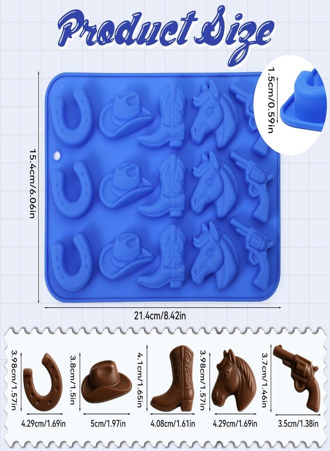 Ajcotahm 2 PCS Cowboy Silicone Molds, 15-Cavity Cowboy Hat Boot Horse Saddle Shape Western Themed Party Baking Mold for Chocolate Candy Fondant Jello Ice Cube Cupcake Dessert Cake Decorations - Image 2