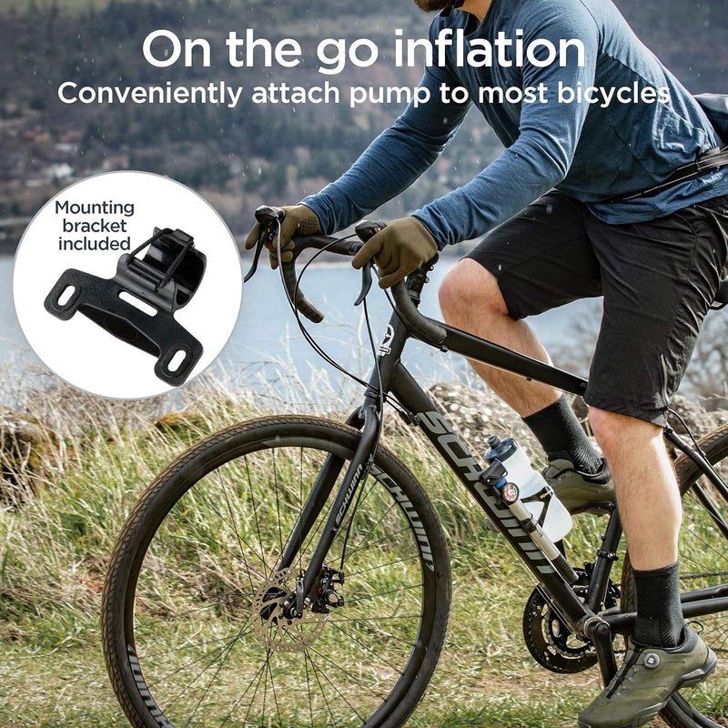 SCHWINN Air Sport Pro or Plus Frame Pump, Black, Pressure Gauge, For Mountain, Cruiser and Electric Bikes, with Frame Mount Attachment, Dual Head for Schrader and Presta Valves, Manual Air Pump - Image 1
