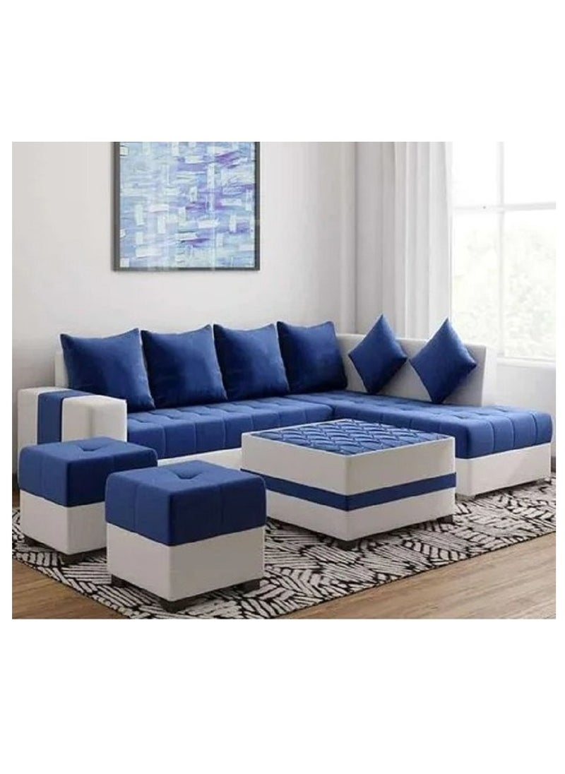 Ripple FURNITURE Simple Leisure Fashion Fabric Combination Living Room Sofa Set  L Shape 5 Seater Blue 95X30X28  - Image 1