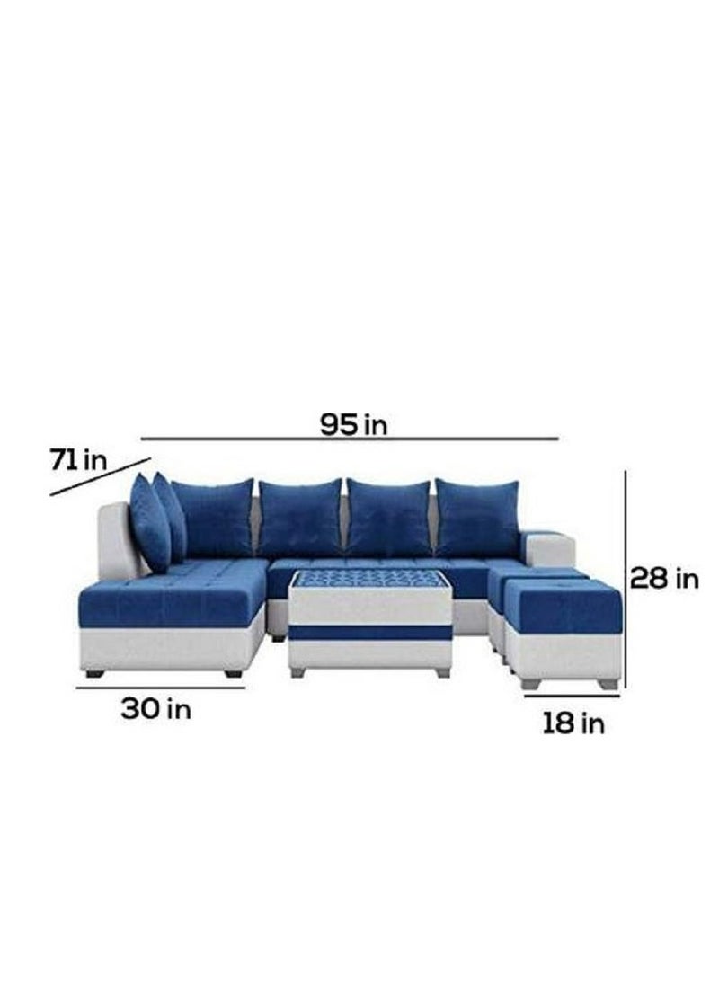 Ripple FURNITURE Simple Leisure Fashion Fabric Combination Living Room Sofa Set  L Shape 5 Seater Blue 95X30X28  - Image 3
