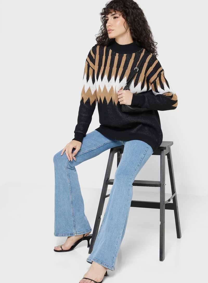 ELLA Aztec Intarsia High Neck Sweater
