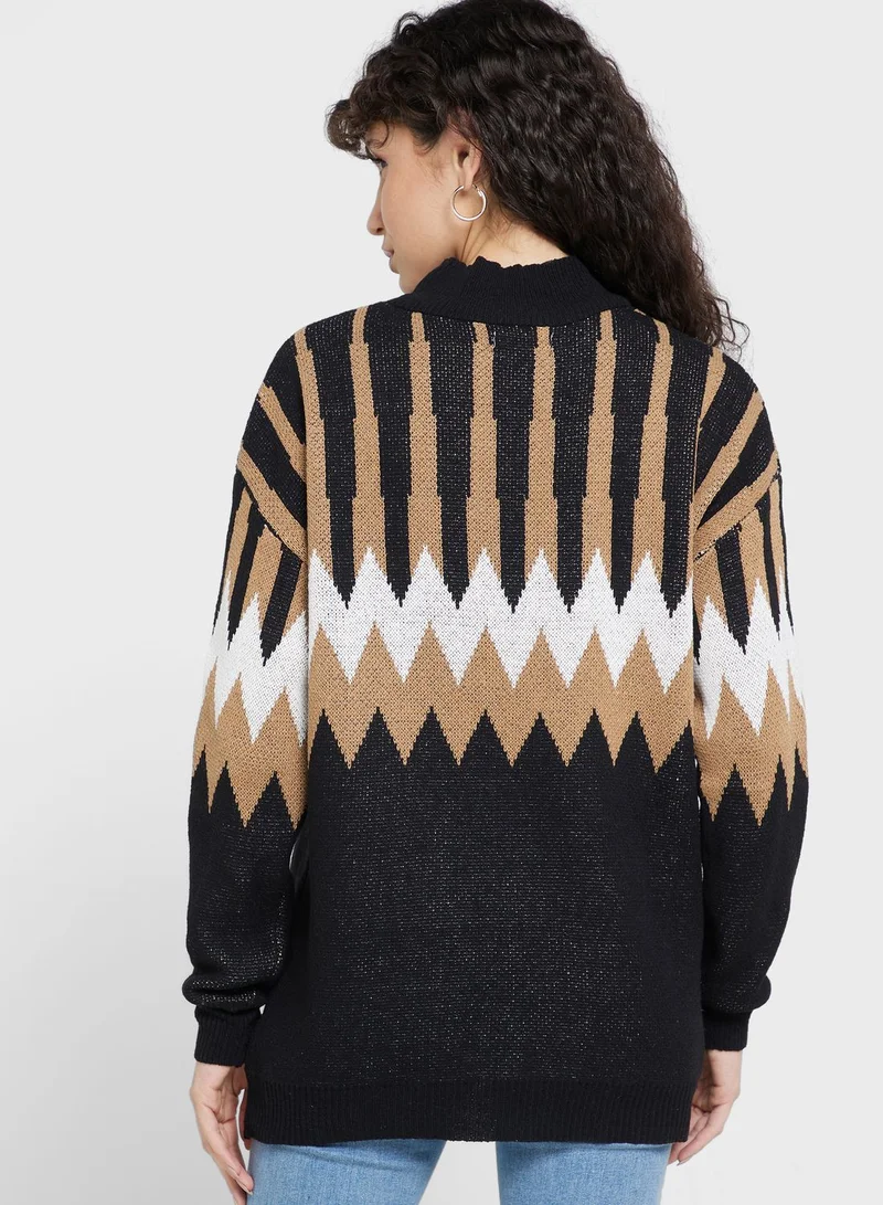 ELLA Aztec Intarsia High Neck Sweater