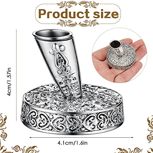 Tenare 2 Pieces Vintage Round Metal Feather Pen Holder Insertion Pen Holder Feather Quill Stand Desktop Dip Pens Base for Office Supplies Student Present(Silver) - Image 2